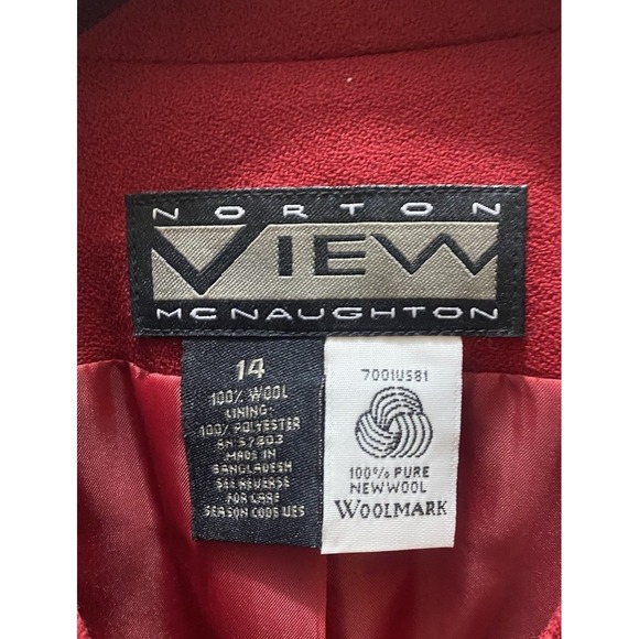 VINTAGE 100% Pure Wool Red Blazer Women's 14 Norton McNaughton Jacket - Picture 3 of 4